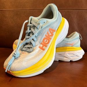Hoka One One Bondi 8 Light Blue & Yellow Running Shoes Women’s Size 7 B